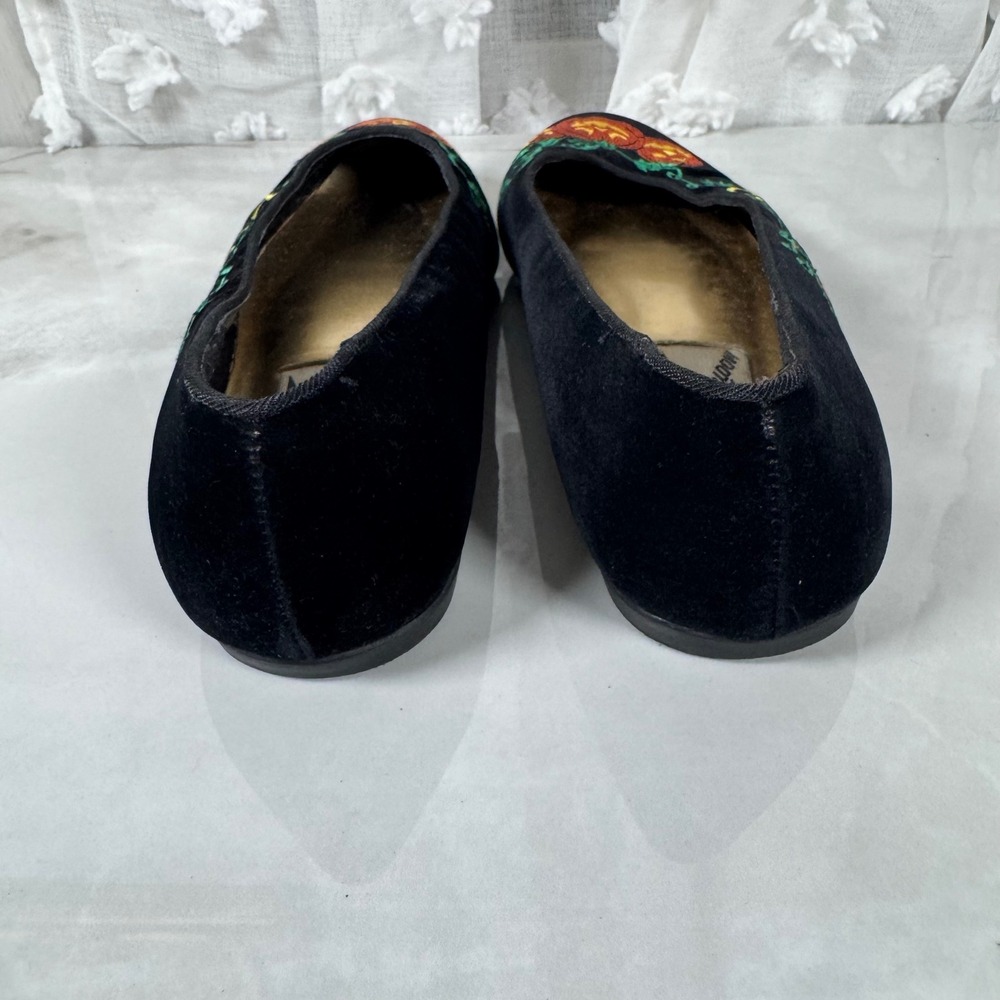 Vintage Black Velvet Embroidered Halloween Flats Pumpkins Black Cats 8.5 M - Picture 4 of 12